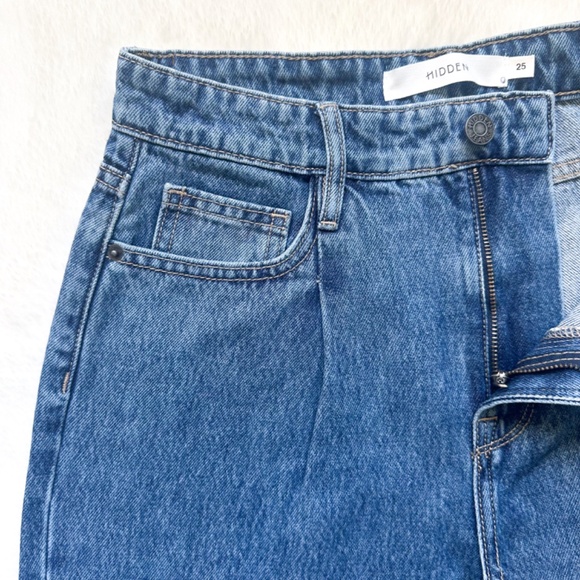 HIDDEN Zoey Tapered Mom High Rise Ankle Crop Acid Wash 100% Cotton Jeans - Picture 12 of 12